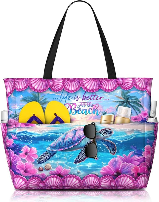 Extra Large Beach Bags For Women, Waterproof Beach Totes Bags For Women, Lightweight Foldable Pool Bag With Zipper