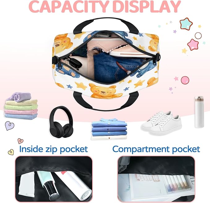 Cartoon Bears Travel Duffle Bag for Women Men, Overnight Weekender Bag, Carry on Tote for Sport Gym