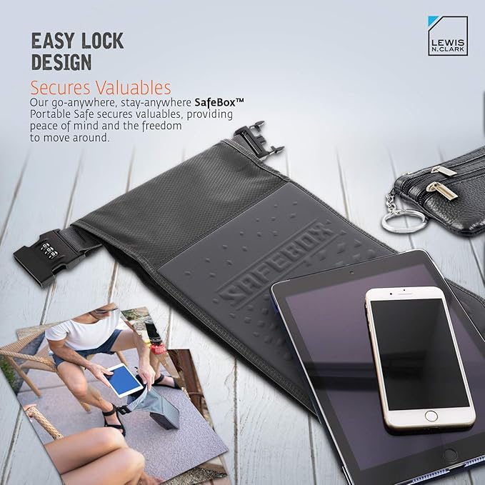 Lewis N. Clark Safebox Portable Safe with Anti Theft Combination Lock and Slash Resistant Material to Protect Wallet, iPhone and Valuables at the Beach, Pool, Camping + Hotel, Small (Pack of 12)
