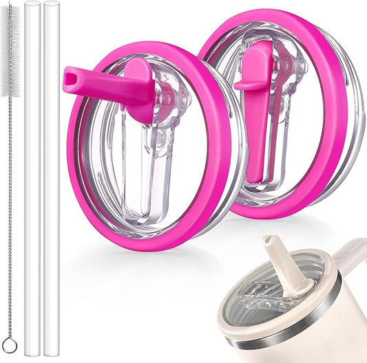 40oz Flip Straw Leak Proof Lid for Stanley H2.0 Quencher Protour Tumbler, 2 Pack Spill Proof Lid Replacement Straw Cover Top for 40 OZ Stanley Cup Accessories (RoseRed, RoseRed)