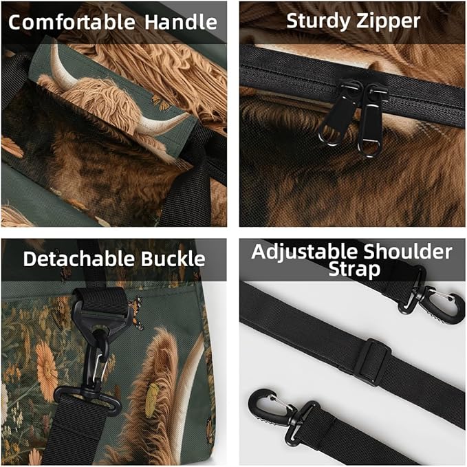 Travel Duffle Bag for travel duffle bag sports Girls Boys Kids Cow High Mountain Cattle Lightweight Overnight Sleepover Weekender Bags Small Dance Gym Sport Bag Teens Carry-On Size Workout Bag
