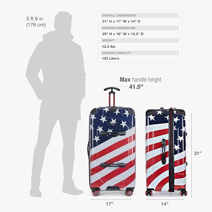 Traveler's Choice Maxporter II Polycarbonate Hardside Trunk with Spinner Wheels, American Flag, 31-Inch Trunk