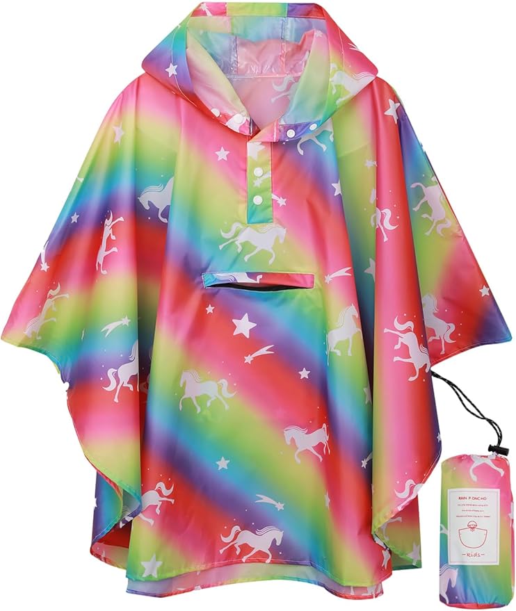 SaphiRose Lightweight Kids Rain Poncho Jacket Waterproof Outwear Rain Coat