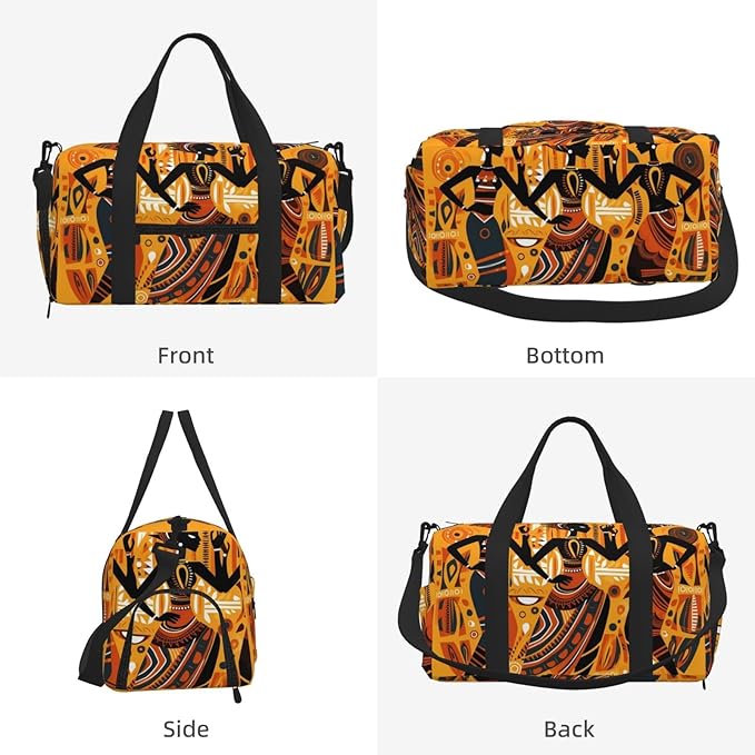 Sports Gym Bag Dancing African Black Women Ethnic Travel Duffel Bag With Shoe Compartment Shoulder Strap, Lightweight Water-Resistant Weekend Overnight Totes For Women Men