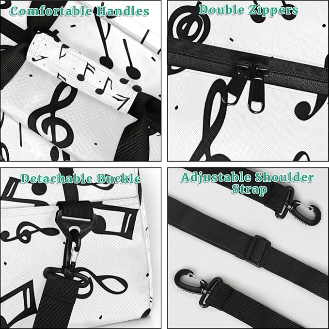 Musical Notes Gym Travel Duffle Bag for Women & Men with Front Zipper Pocket for Sports, Overnight, Weekender, Carry On,Workout & Dance Bag,18.9 * 8.7 * 10.6 in