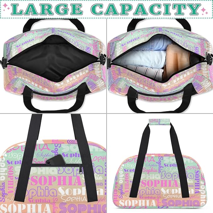 Custom Gymnastics Bag with Name for Girls, Personalized Kids Dance Bag Duffle Bag Overnight Bags for Travel, Gradient Green Peach