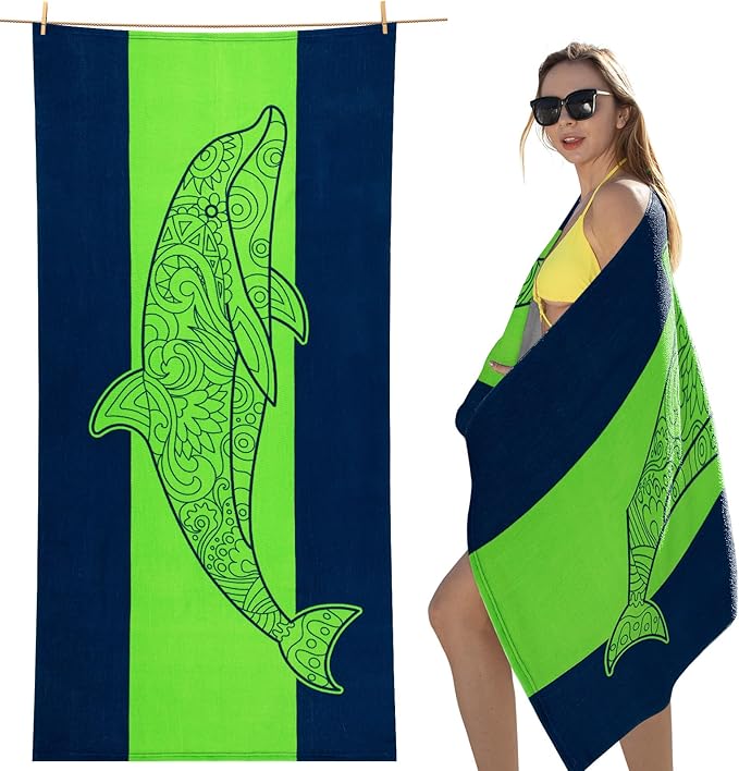 cabanana Microfiber Beach Towels Oversized - Quick Dry Beach Towels, Lightweight Soft for Travel, Large Size 70x35 Pool Towel Beach Essentials (New Dolphin)