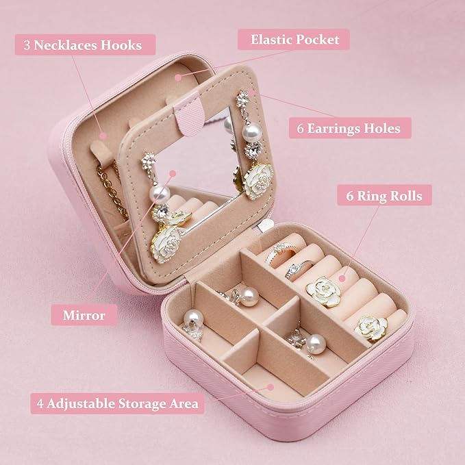 MODENGKONGJIAN Travel Jewelry Case for Women Fashion, Ring Necklace Earring Jewelry Holder Organizer Box, Small Portable Jewellery Storage, Christmas Gifts Initial I