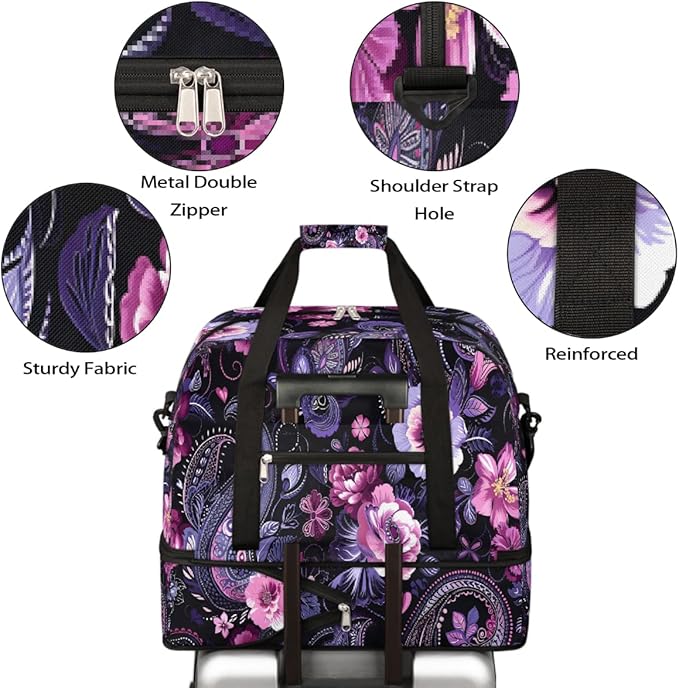 Pink Paisley Abstract Psychedelic Large Weekender Bag with Shoe Compartment Travel Duffel Bags for Women Carry On Hospital Overnight Bag Foldable Personal Item Travel Bags Tote Gym Sports Airplanes