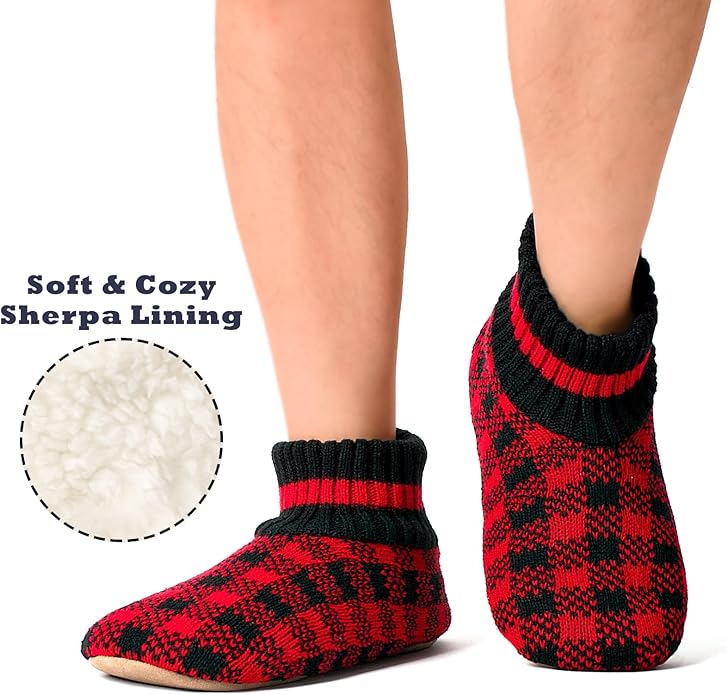 Cozylook Men's Slipper Socks with Grips, Fuzzy Indoor Slippers for Men, Soft Warm Winter Socks with Non-slip Soles