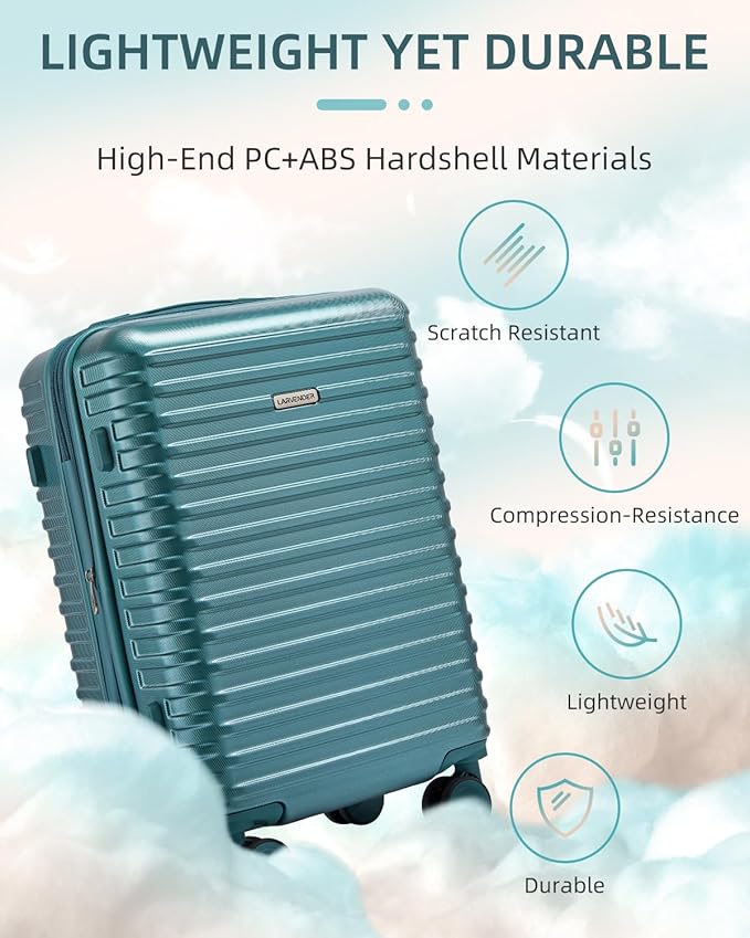 LARVENDER Carry on Luggage 22x14x9 Airline Approved, 20 Inch Hardside Suitcase with Wheels TSA Lock, PC+ABS Lightweight Carry on Suitcases for Women and Men, Lake Green (20/DB/TB)