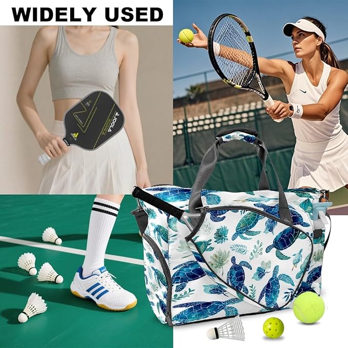 Fresh Turtle Blue Gym Bag for Women & Tennis Bag, Large Sports Duffel Bag Waterproof with Ventilated Shoe Compartment & Front Racket Sleeve, Lightweight Travel Weekender Overnight Bag