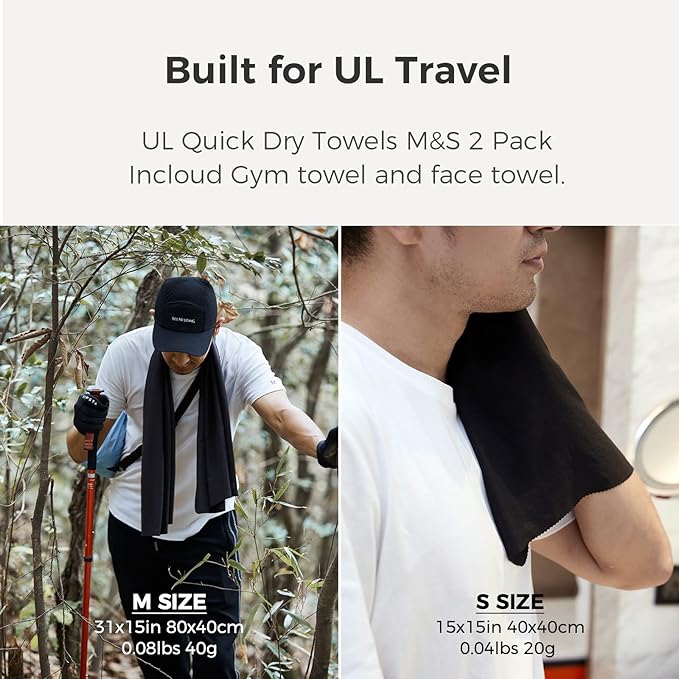 Bee Nesting Ultralight Quick Dry Towel - Medium&Small 2 Pack Microfiber Towels with Compact Packable Pocket for Lightweight Backpacking Travel, Beach, Gym, Camping & Hiking(Gray, M&S 2 Set)