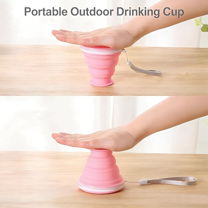 Silicone Folding Travel Cup with Lid - Expandable Reusable Drinking Mug for Camping, Hiking & Outdoor