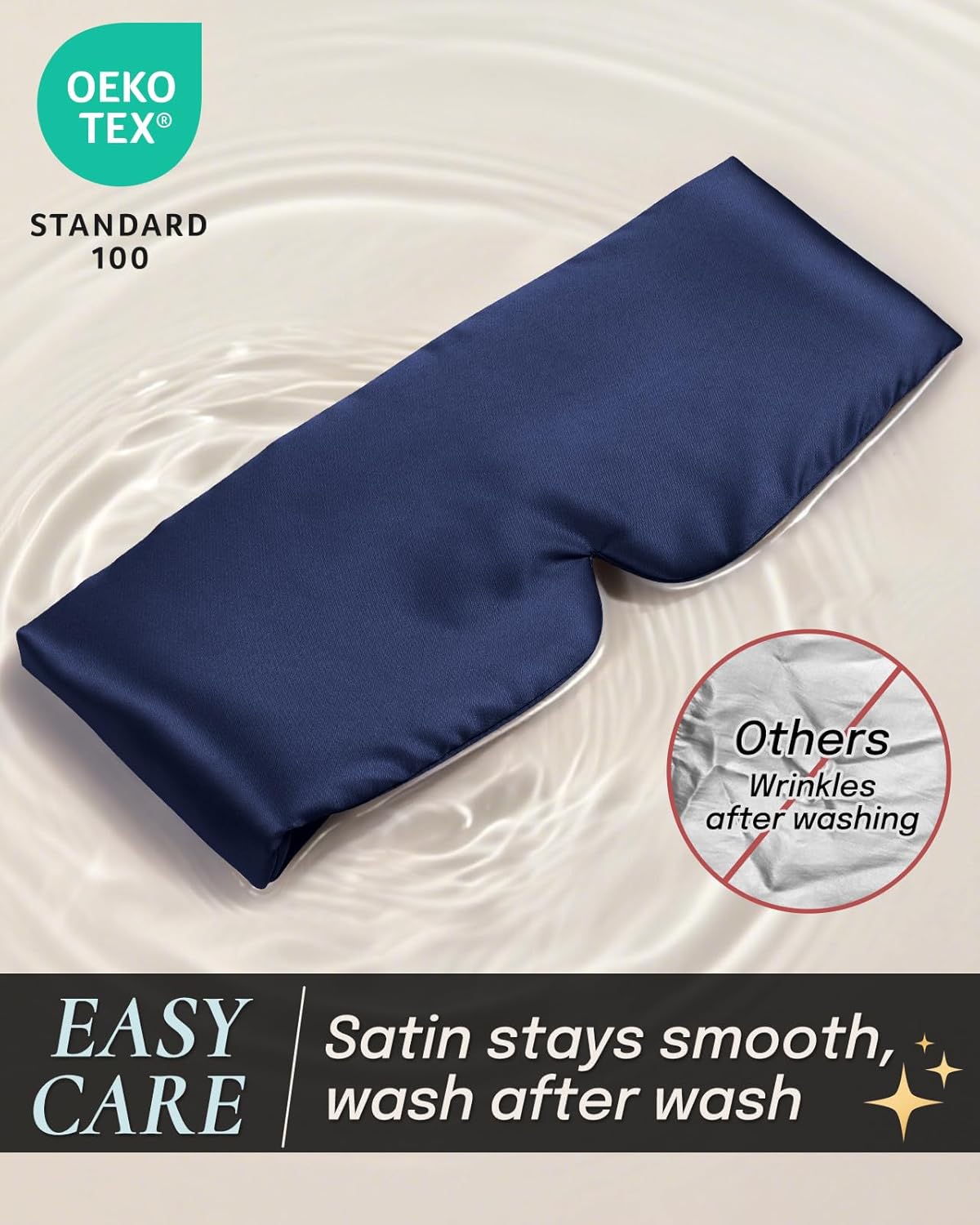 Zenssia Satin Sleep Mask for Women and Men, Lightweight Padded Eye Mask with Adjustable Strap, Comfort Blackout for Travel and Nap - Navy Blue