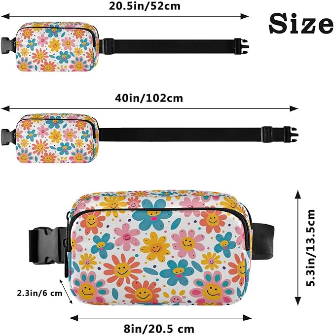 Cute Flowers Smiling Faces Fanny Pack for Women Men Water Resistant Fashion Waist Packs with Adjustable Strap Belt Bag for Travel Workout Jogging Hiking 21220448