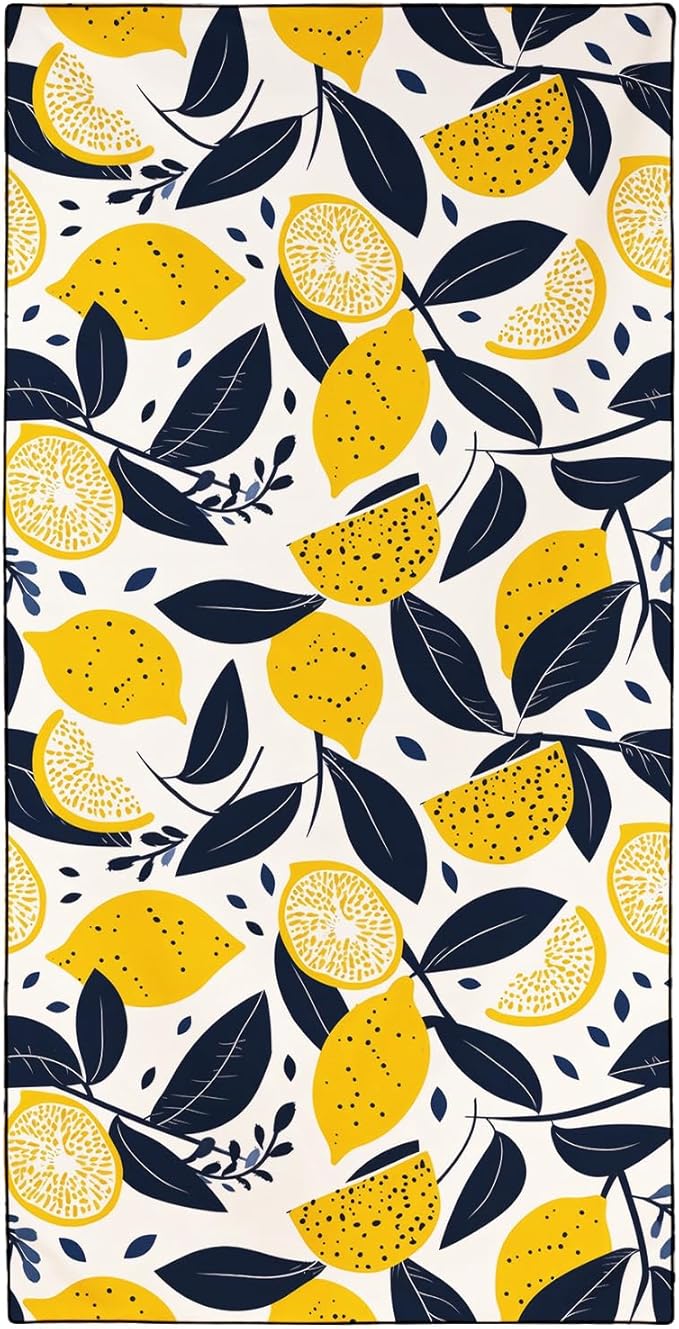 Lemons Pattern Beach Towel Extra Large 36" x 72", Thin Lightweight Microfiber Towels with Fruit Design, Sand Free and Quick Dry, Compact Bag
