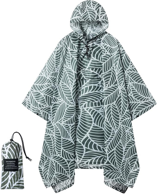 Hooded Rain Poncho for Adults - Waterproof Rain Coat and Lightweight Jacket 3-in-1 Multi-Function with Pockets