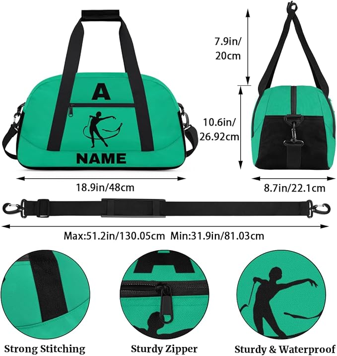 Personalize-Kids-Sports-Duffel-Bags With Custom Name Text Carry-On Overnight Travel Gym Lightweight Dance Pattern Sports Bags For Girls Boys Kids,Green