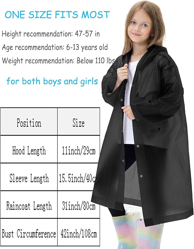 2 Pack Reusable Waterproof Raincoat EVA Emergency Rain Ponchos One Size Rain Jacket for Children, Boys and Girls