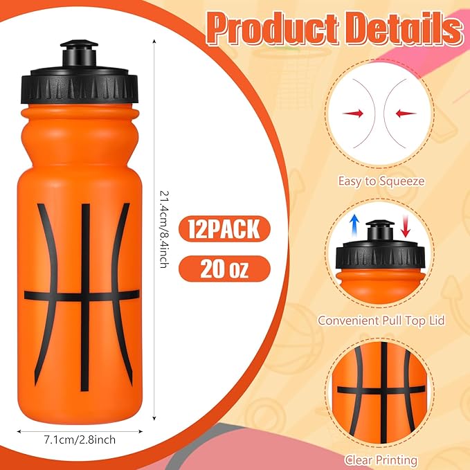24 Pcs Sport Party Favors Include 12 Pcs 20 oz Plastic Soccer Football Basketball Water Bottles Bulk 12 Pcs 40"x12" Softball Baseball Cooling Towels for Soccer Sport Team Gift