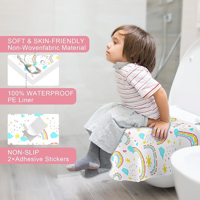 20 Pack Disposable Toilet Seat Covers - Extra Large, Waterproof - Toddler Potty Training, Portable Potty Covers for Kids & Adults, Kids Travel Essentials for Airplane, Trip (Rainbow)