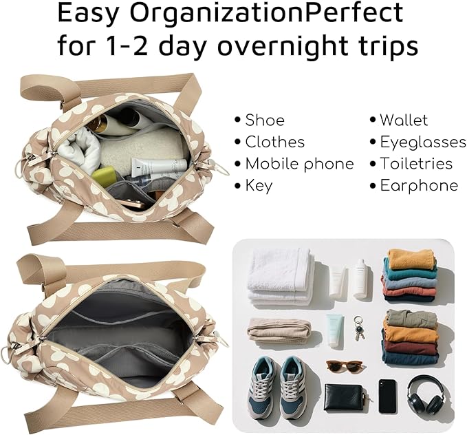 CAMTOP Mini Gym Bag for Women, Small Gym Tote Bag Puffy Quilted Sports Duffel Bag with Wet Compartment and Coin Purse Duffel Bags Dance Yoga Workout Bag for Gifts (Brown Flower, Mini-12.6")