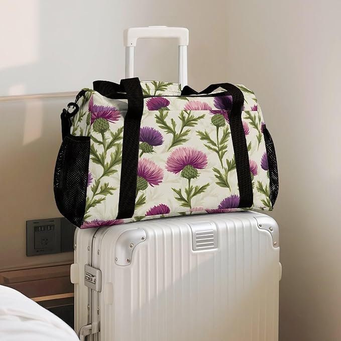Scottish Thistles Flower Duffle Bag Gym Bag for Workout Travel Tote with Detachable Straps
