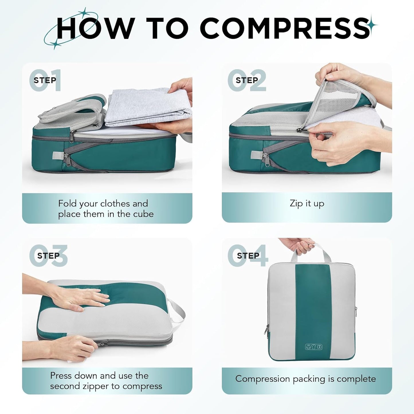 10 Set Compression Packing Cubes for Travel Essentials,Compressible Expandable Packing Cubes for Suitcase,OlarHike Luggage Organizer Bags,Handy Helper for Organizing Clothes(Dark Blue Green)