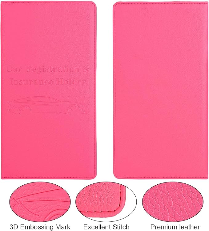 Cacturism Car Registration and Insurance Holder, Car Accessories Vehicle Glove Box Car Organizer Women Car Accessories with Magnetic Shut for Cards, Essential Document, Driver License, Hot Pink