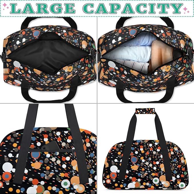 Color Polka Dots Gym Travel Duffle Bag for Women & Men with Front Zipper Pocket for Sports, Overnight, Weekender, Carry On,Workout & Dance Bag,Classic Polka Dots,18.9 * 8.7 * 10.6 in