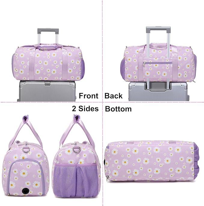 Dance Ballet Bag for Girls Teen Travel Duffel Sports Gym Yoga Cheer Weekender Corduroy Daisy Dance Bags with Shoe Compartments（purple daisy）