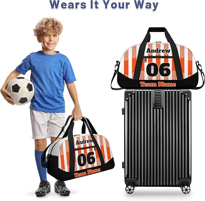 Basketball Soccer Gifts for Boys Girls - Custom Sports Duffle Bag, Personalized Name & Team Bag, Water-Resistant Gym Bag for Basketball, Soccer, Volleyball | Y-Orange Black