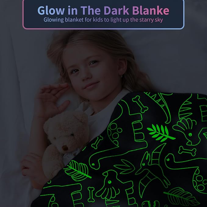 Dinosaur Glow in the Dark Blanket for Boys & Toddlers, 50"x 60" Soft Fleece Throw