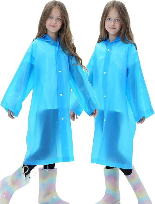 2 Pack Raincoats for Kids, Reusable Rain Ponchos with Hood and Sleeves Rain Coats for Boys and Girls