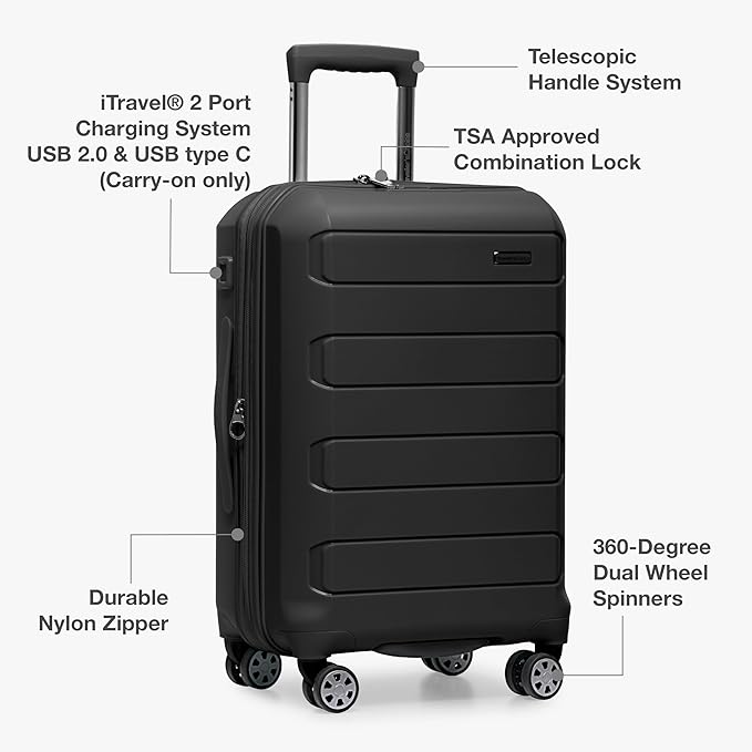 Traveler's Choice Pagosa Hardshell Expandable Luggage with Spinner Wheels, Black, 22-Inch Carry-on