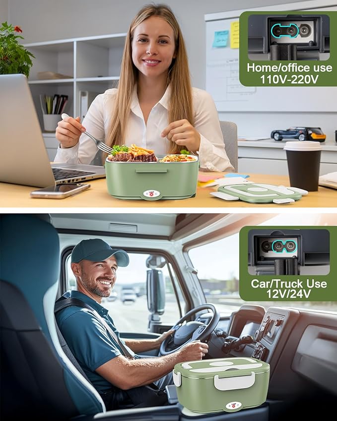 Electric Lunch Box for Men, Women & Adults - 80W Fast Heating - Heated Lunch Box with Dual 1.5L SS Containers - Portable Food Warmer for Car, Truck, Office