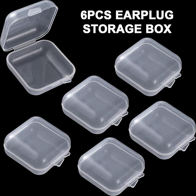 BEIQIYA 6pcs Clear Plastic Ear Plug Cases, 1.8cm Thicken Mini Jewelry Storage Cases, Small Portable Square Bead Storage Box Organizer for Earplugs Necklaces Handicrafts