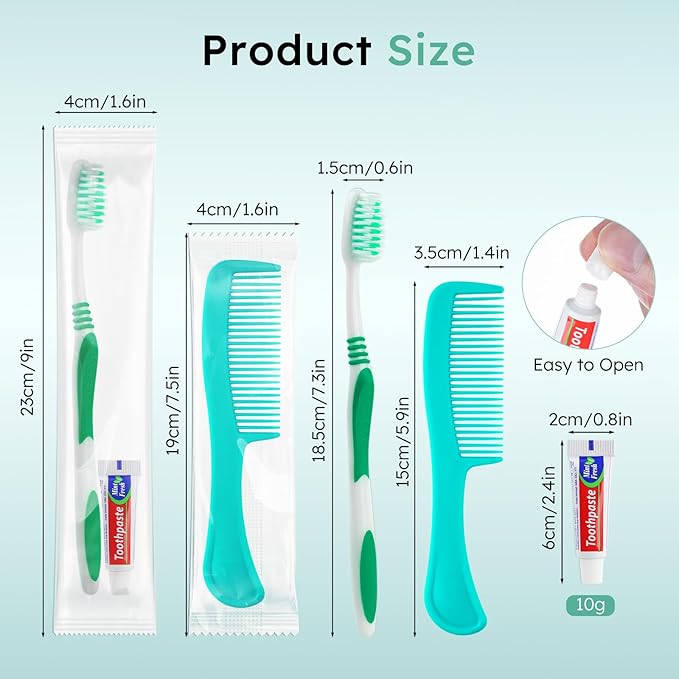 Disposable Toothbrushes with Toothpaste and Comb in Bulk, Individually Wrapped Soft Bristle Travel Size Basic Hygiene Kits, for Travel Hotel Camping Charity Homeless Shelter Donation in 5 colors (100)