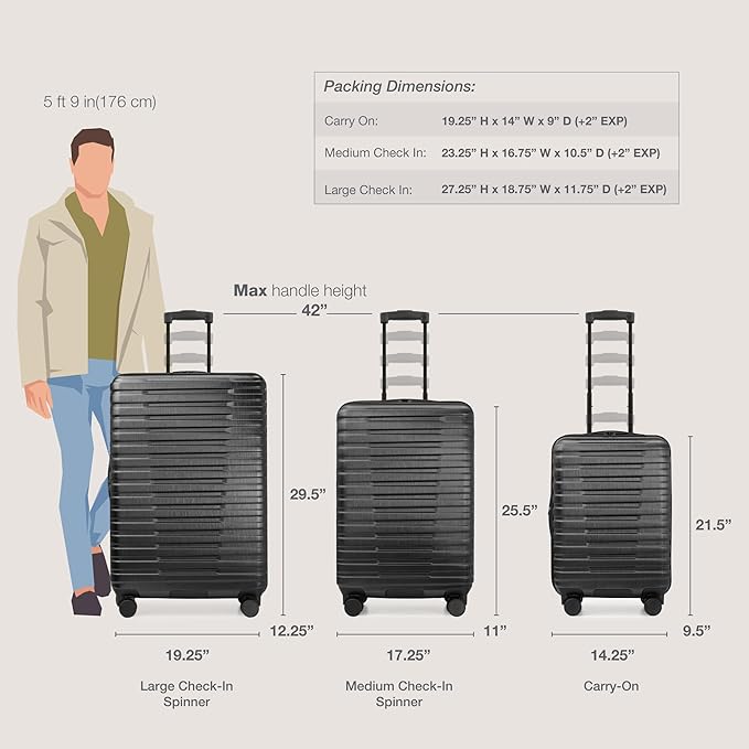 U.S. Traveler Boren Polycarbonate Hardside Rugged Travel Suitcase Luggage with 8 Spinner Wheels, Aluminum Handle, Carry-on 22-Inch, USB Port, Black