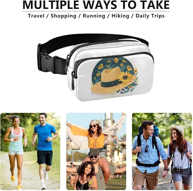 Hat with Sunflowers Fanny Pack for Women Men Water Resistant Fashion Waist Packs with Adjustable Strap Belt Bag for Travel Workout Jogging Hiking 21218959