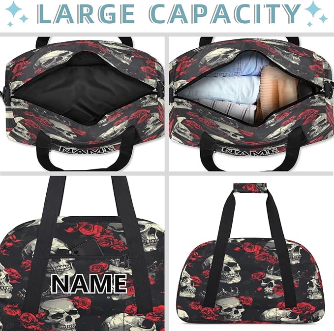 Gothic Sugar Skull Mini Gym Bag 18 inch for Women Men Waterproof Custom Skull Travel Duffel Bag Carry On Overnight Tote Nurse Bag for Work Fitness Hiking