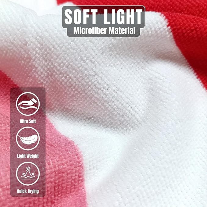 cabanana Large Oversized Beach Towel - Microfiber Sand Free 35 x 70 Inch Quick Dry Lightweight Pool Towel for Adults, Thin Striped Swim Towel (Pink)