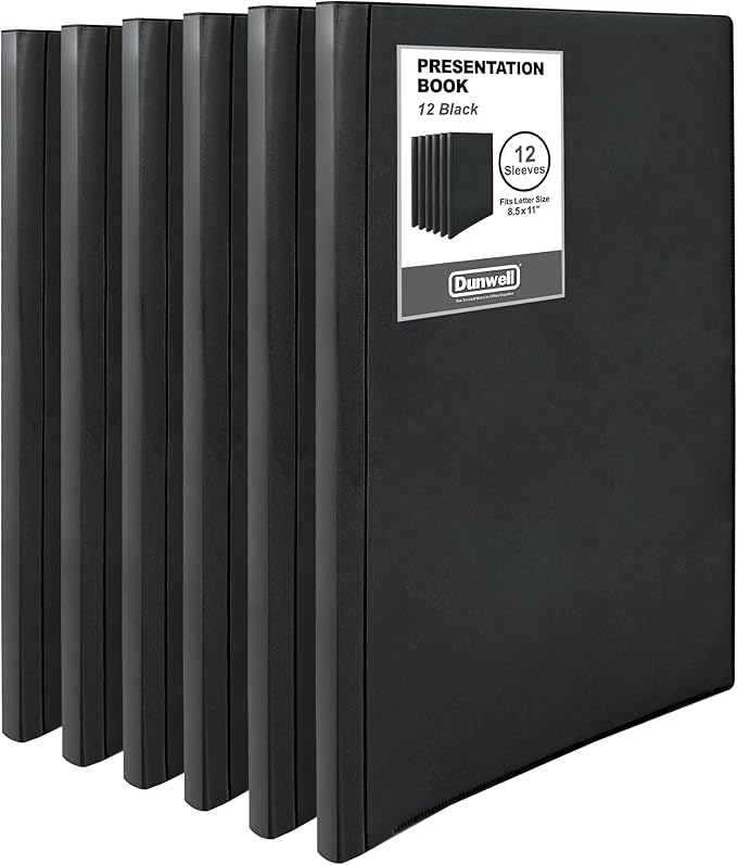 Dunwell Presentation Binder 12-Pocket, Displays 24 Pages, 8.5x11 Portfolio Binder with Plastic Sleeves, Storage and Organizer for Documents, Certificates, Projects, Photos (12 Pack, Black)