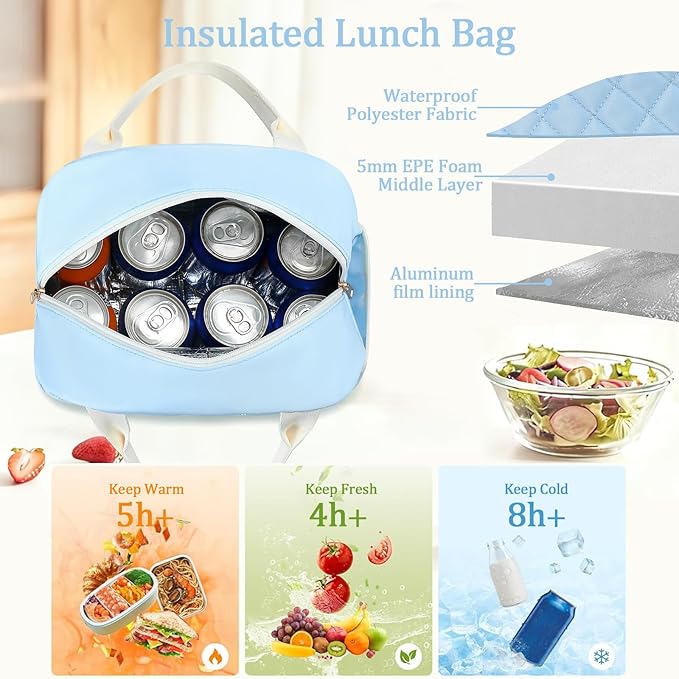 CAMTOP Lunch Box for Women Men Insulated Lunch Bag Lunch Tote Bag Leakproof Thermal Cooler Large Capacity for Travel Work School Picnic (Blue)