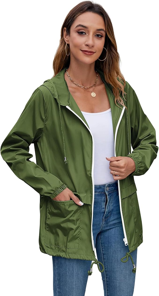 Hount Women's Lightweight Hooded Raincoat Waterproof Packable Active Outdoor Rain Jacket (S-3XL)