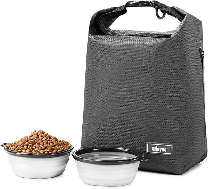 Travel Dog Food Container Pet Food Storage Bag Containers 2PCS Collapsible Travel Dog Bowls Waterproof Camping Storage Essentials Kibble Carrier 20L Easy to Clean (Grey, Large)