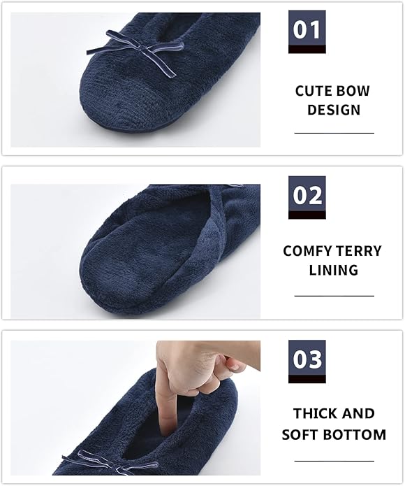DICUIRD Women's Ballerina Slippers Lightweight House Slippers with Stretchable Heel Design