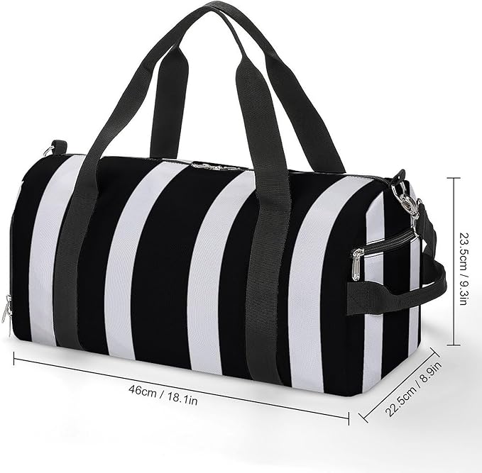 Stripes Black White Gym Bag Lightweight ，Travel Duffle Bag with Shoe Compartment，Gym Bag for Women for Overnight, Weekend, Yoga, Gym, Business Trips, Sport And Hospital.