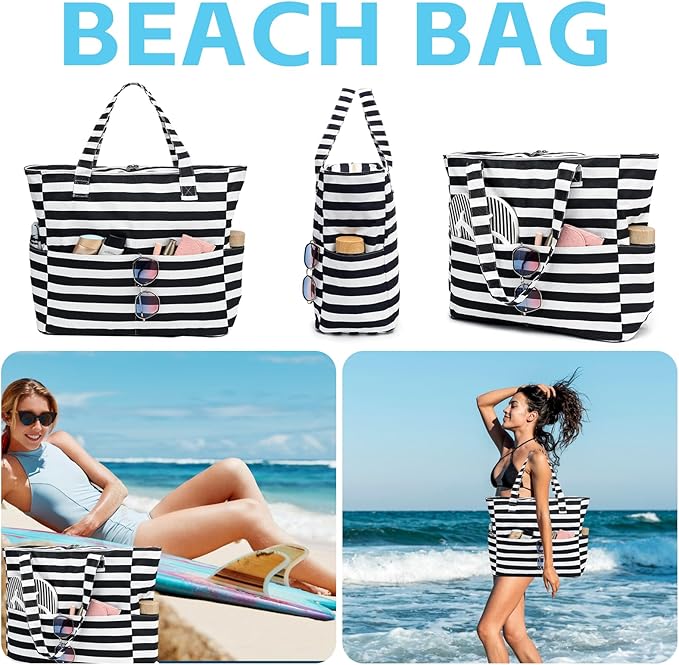 LEDAOU Beach Bag Waterproof Sandproof Women Beach Tote Pool Bag with Zipper for Swim Gym Grocery Travel with Wet Pocket | Sandproof, with Zipper, for Gym, Grocery, Travel, with Wet Pocket